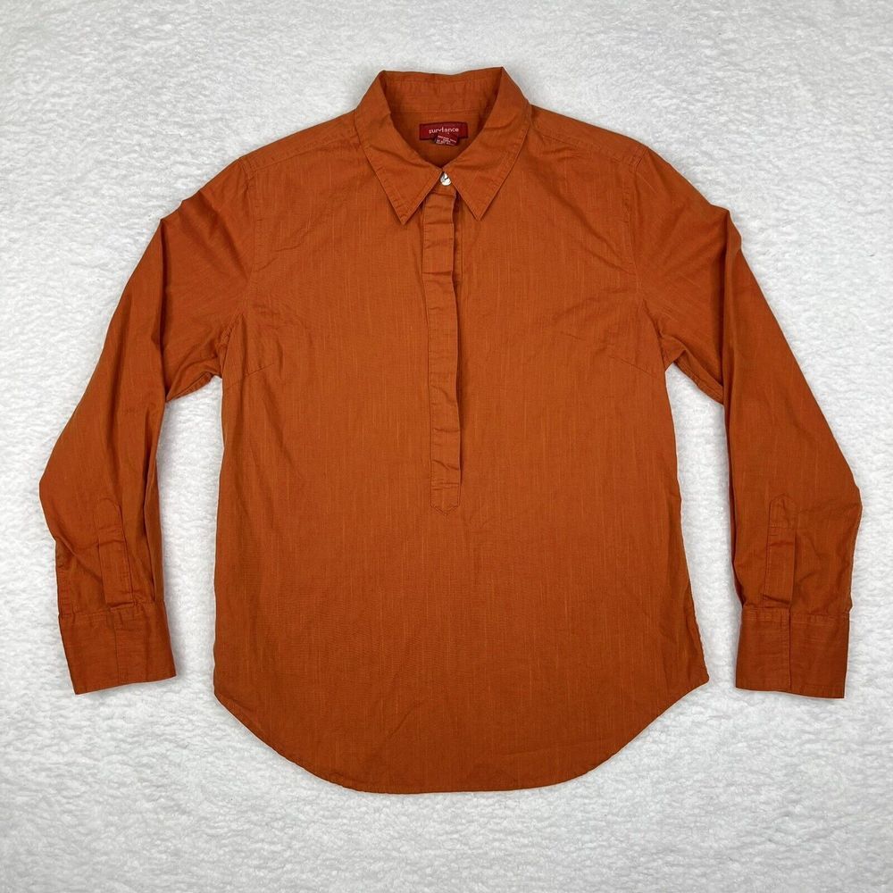 Sundance Shirt Womens 10 Orange Half Hidden Long Sleeve Button Up 100%‎ Cotton